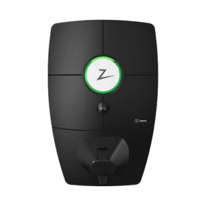 Zaptec Pro laddbox svart rak frontvy med cirkulär LED-ring och stängt kabelfack