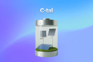 C-tal. Rendering av batteri med solceller i.