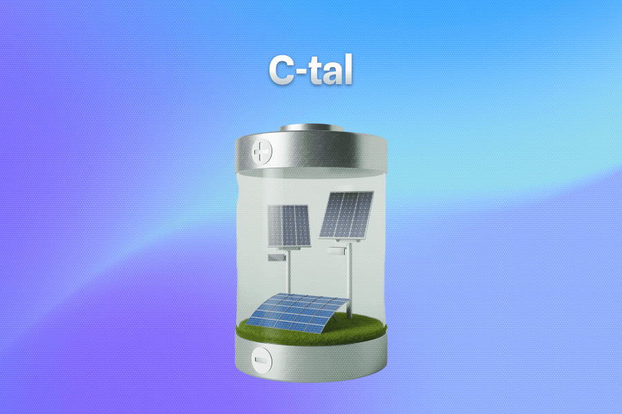 C-tal. Rendering av batteri med solceller i.